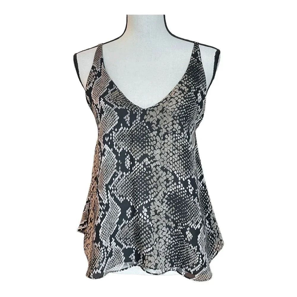 Zara TRF Womens Tank Top Cami Snakeskin Print Brown Black V-neck Strappy Back S